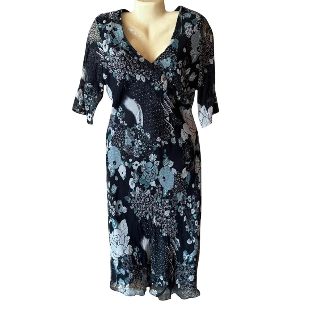 Black Chiffon-style dress Floral Women's Size 10 Teal Flowers Embellishments